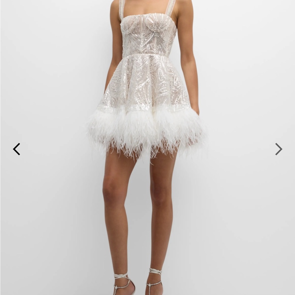 Bronx and Banco Cream Feathered Mini Dress